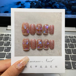 NO.46 Amourwa Custom Short Nails Rhinestone Nail Long-lasting Resuable Press On Nail handmade nails