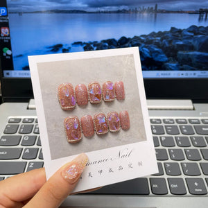 NO.46 Amourwa Custom Short Nails Rhinestone Nail Long-lasting Resuable Press On Nail handmade nails