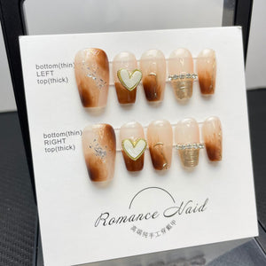 NO.52 Amourwa Custom Short Nails Rhinestone Nail Long-lasting Resuable Press On Nail handmade nails