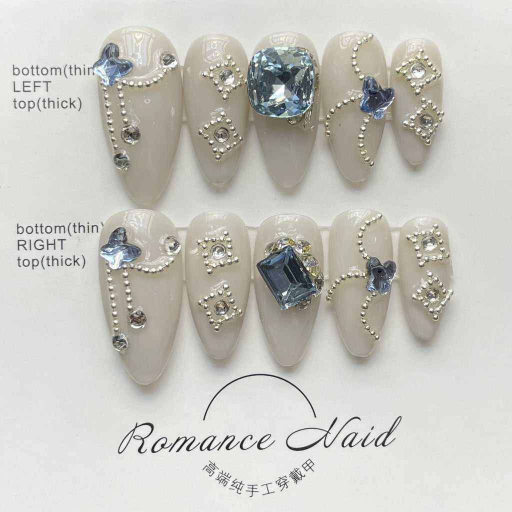 NO.54 Amourwa custom nails Lace Rhinestone Nail Long-lasting Resuable Press On Nail