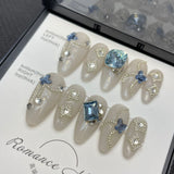 NO.54 Amourwa custom nails Lace Rhinestone Nail Long-lasting Resuable Press On Nail