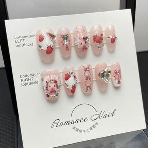 NO.55 Amourwa custom nails Lace Rhinestone Nail Long-lasting Resuable Press On Nail