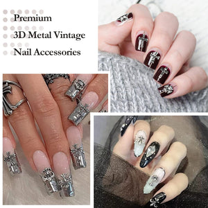 Amourwa 100 Pcs 3D Crosses Nail Charms Vintage Silver/ Gold Chrome