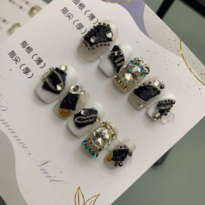 NO.50 Amourwa Custom Short Nails Rhinestone Nail Long-lasting Resuable Press On Nail handmade nails