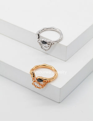 Amourwa Obsidian Silver Handmade Jewelry Rings