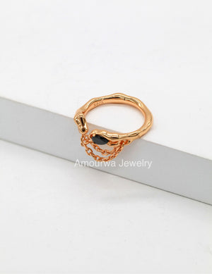 Amourwa Obsidian Silver Handmade Jewelry Rings