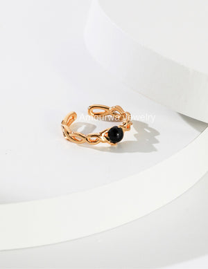 Amourwa Obsidian Silver Handmade Jewelry Rings