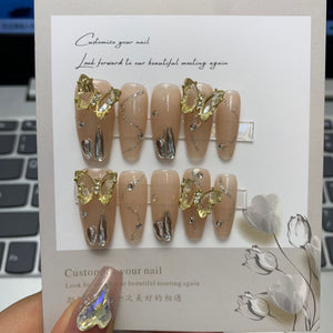 NO.35 Amourwa custom butterfly Nails Rhinestone Nail Long-lasting Resuable Press On Nail handmade nails