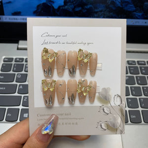 NO.35 Amourwa custom butterfly Nails Rhinestone Nail Long-lasting Resuable Press On Nail handmade nails