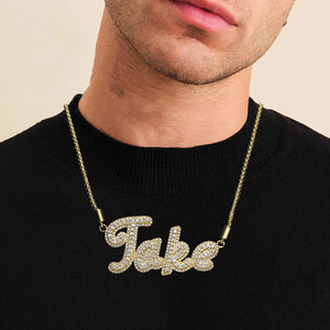 Amourwa Tarnished Free Personalized Zircon Name Necklace - Custom Engraved Jewelry for Women/Men Unique Gift Idea for Her Gold & Silver Nameplate Necklace with Free Engraving