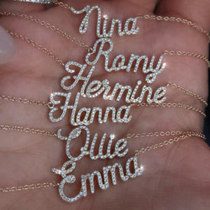 Amourwa Sterling Silver Personalized Zircon Name Necklace - Custom Engraved Jewelry for Women/Men Unique Gift Idea for Her Gold & Silver Nameplate Necklace with Free Engraving