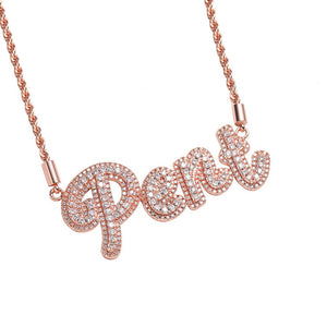 Amourwa Name Necklace Tarnished Free Personalized Zircon Name Necklace - Custom Engraved Jewelry for Women/Men Unique Gift Idea for Her Gold & Silver Nameplate Necklace with Free Engraving