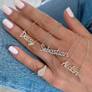 AmourwaTarnished Free Personalized Zircon Name Necklace - Custom Engraved Jewelry for Women/Men Unique Gift Idea for Her Gold & Silver Nameplate Necklace with Free Engraving