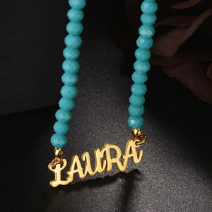 Amourwa Beads Name Zircon Necklace Stainless Steel Custom Jewelry Gift