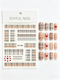 Classic British Plaid & Heart Nail Art Stickers | DIY Logo Nail Decals Charms