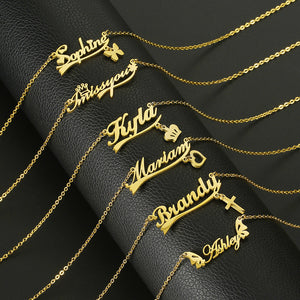 Amourwa Personalized Name Necklace/Bracelet - Custom Engraved Jewelry for Women/Men Unique Gift Idea for Her Gold & Silver Nameplate Necklace/ Bracelet with Free Engraving