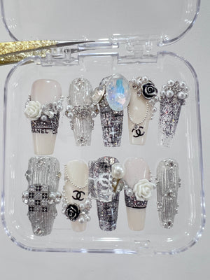 NO.386 Amourwa Personalized Press-On Nails For Every Occasion Weddings, Parties & More Luxury Nail Art Chanel Nail