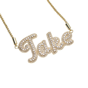 Amourwa Tarnished Free Personalized Zircon Name Necklace - Custom Engraved Jewelry for Women/Men Unique Gift Idea for Her Gold & Silver Nameplate Necklace with Free Engraving