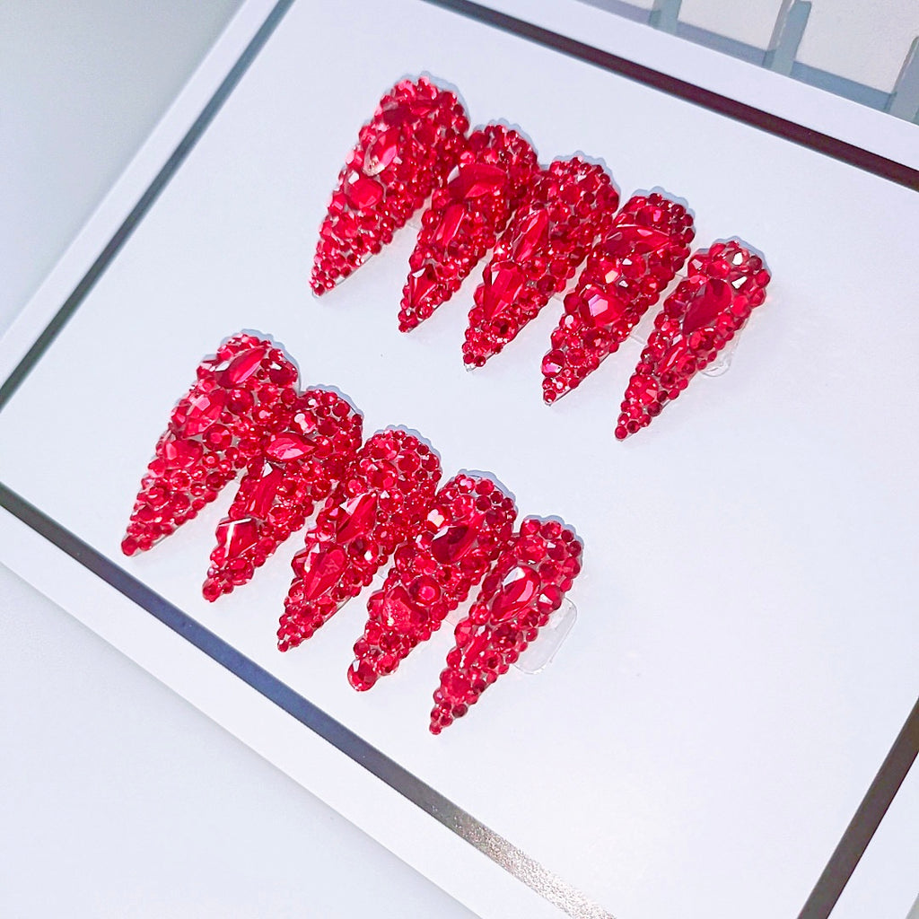 NO.321 Amourwa custom CardiB Red Diamond handmade nails