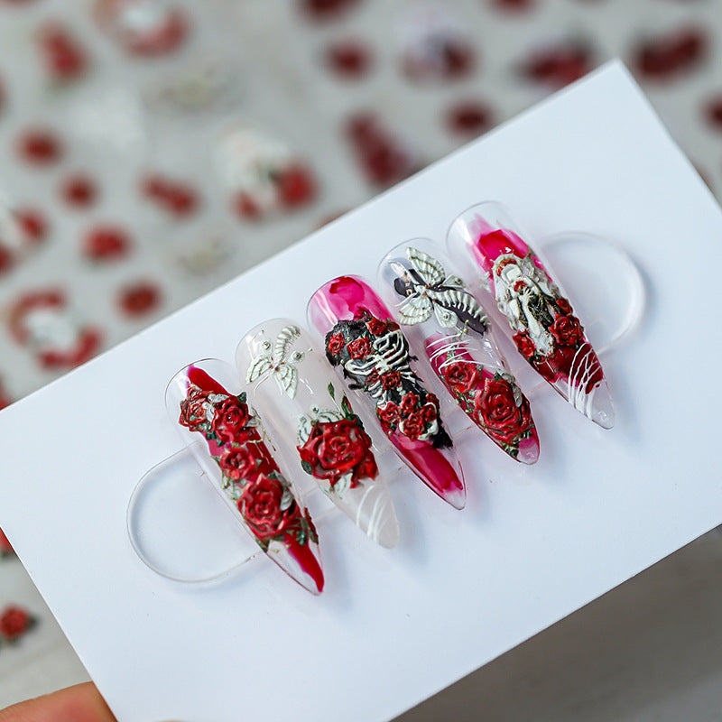 5D Pink Rose Nail Sticker Charms