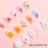 3D Acrylic Flower Nail Charms Kit with Pearls & Rhinestones - Mixed Floral Nail Art Accessories for DIY Manicure (30pcs）