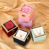 Amourwa Eternal Rose Jewelry Box With Custom Engraved Necklace Luxury Jewelry Box with Flip Mechanism Anniversary Gift