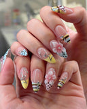No.447 Luxury Custom Press-On Nails | 3D Embossed Flowers, Star Charms & Retro Plaid | Reusable Handmade Fake Nails - Summer Y2K Aesthetic｜Amourwa