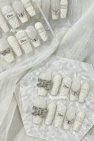 NO.241 Handmade Nails custom Dior nails Reusable Nail For Wedding&Parties ｜Amourwa