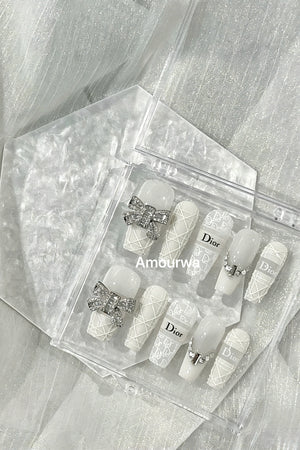 NO.241 Handmade Nails custom Dior nails Reusable Nail For Wedding&Parties ｜Amourwa