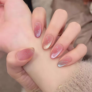 Natural looking handmade pink ombre press on nails for a soft girl aesthetic manicure at home.