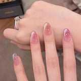 No.446 Handmade Pink Blush Cat Eye Press On Nails | Magnetic Velvet Shimmer | Almond｜Amourwa