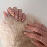 No.451 Handmade Starry Night French Tip Nails | Luxury Nude & Cream False Nails｜Amourwa