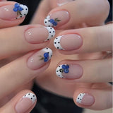 No.450 Handmade Blueberry French Tip Press-On Nails |Polka Dot Fruit Nail Art | Luxury Reusable Nails｜Amourwa