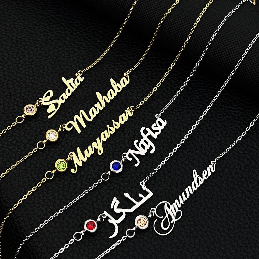Amourwa Custom Birth Stone Name Necklace /Bracelet Jewelry Gift