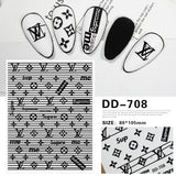 Luxury Designer Inspired Logo Nail Art Stickers | 3D Relief & Ultra-Thin Water Decals for Gel & Press-On Nails