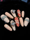 Handmade luxury pink Dior style press on nails featuring iconic monogram pattern, designer false nails.