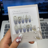 NO.24 Amourwa customT Type Blue Heart Chain Nails handmade nails