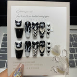 NO.42 Amourwa Custom T Type Nails Black Kuromi Rhinestone Nail Long-lasting Resuable Press On Nail handmade nails