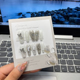NO.45 Amourwa Custom T Type Nails Rhinestone Nail butterfly Long-lasting Resuable Press On Nail handmade nails