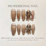 NO.12Amourwa T Type Butterfly Nails custom Rhinestone nails Long-lasting Resuable Press On Nail
