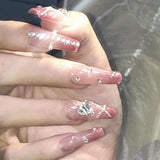 NO.17Amourwa custom T Type Pink Floral Rhinestone Nail Long-lasting Resuable Press On Nail
