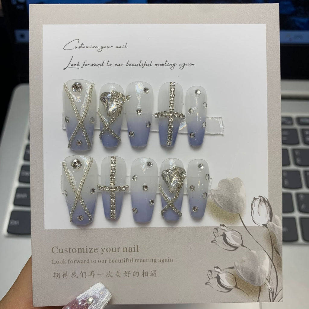 NO.24 Amourwa customT Type Blue Heart Chain Nails handmade nails
