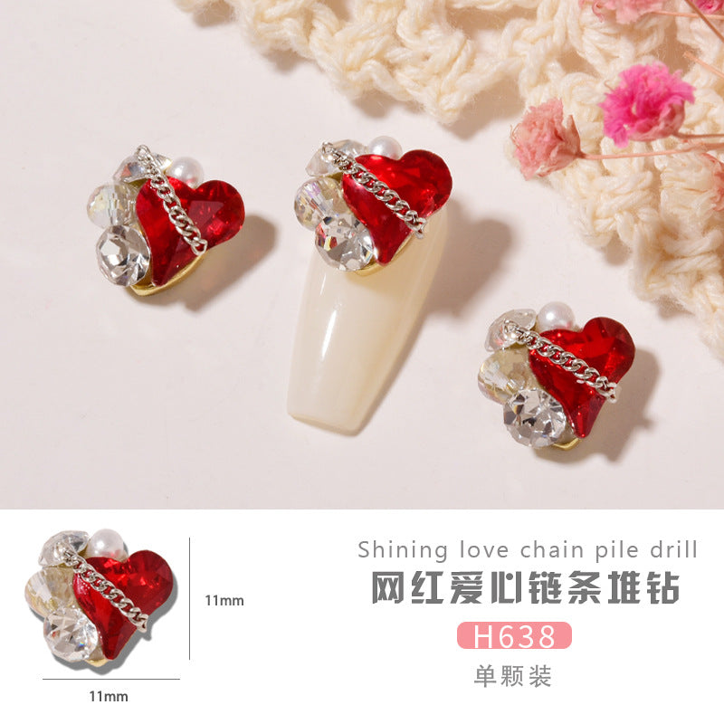 Diamond glass heart nail decoration accessories manicure tool