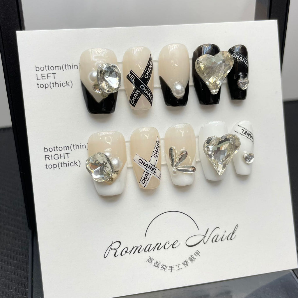 NO.48 Amourwa Custom Short Nails Rhinestone Nail Long-lasting Resuable Press On Nail handmade nails