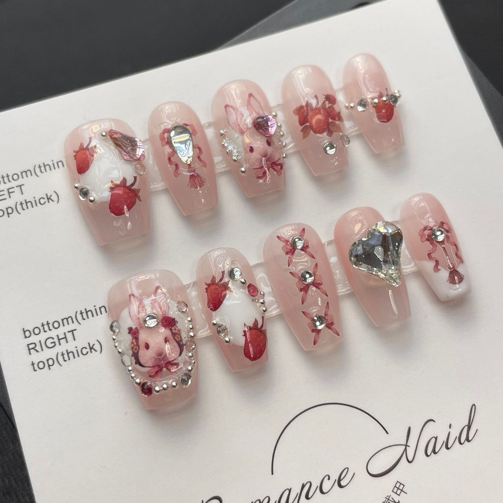 NO.55 Amourwa custom nails Lace Rhinestone Nail Long-lasting Resuable Press On Nail