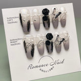 NO.57Amourwa customT Type Nai Black flower butterfly Long-lasting Resuable Press On Nail