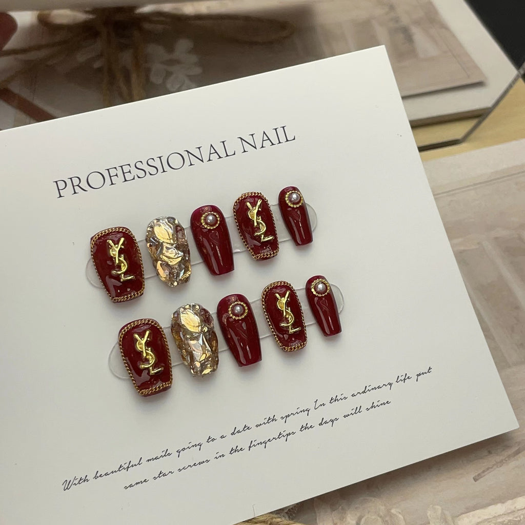 NO.68 Amourwa Custom Long/Short Nails YSL Nail Long-lasting Resuable Press On Nail handmade nails