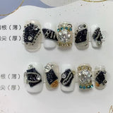 NO.50 Amourwa Custom Short Nails Rhinestone Nail Long-lasting Resuable Press On Nail handmade nails