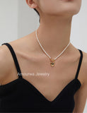 Amourwa Pearl Necklace Silver Handmade Jewelry Necklace