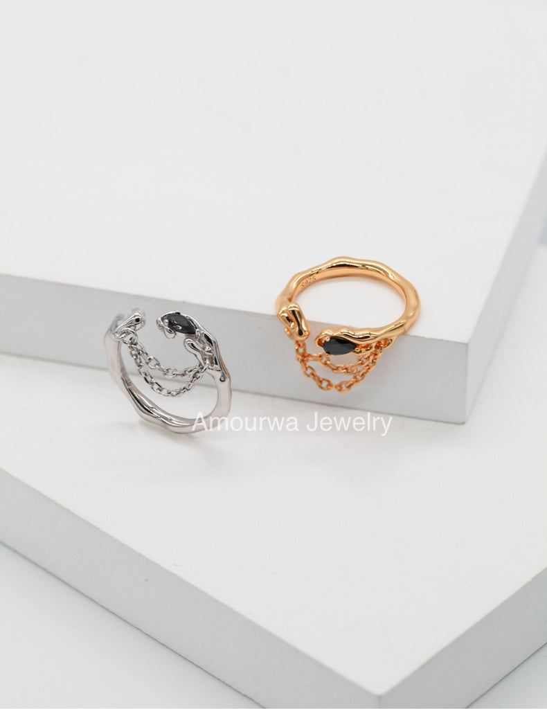 Amourwa Obsidian Silver Handmade Jewelry Rings